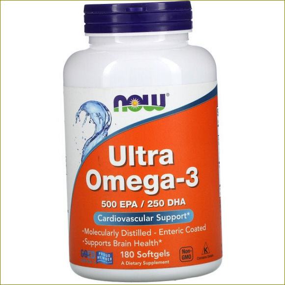 Now Foods, Ultra Omega-3, 500 EPA/250 DHA, 180 minkštųjų tablečių