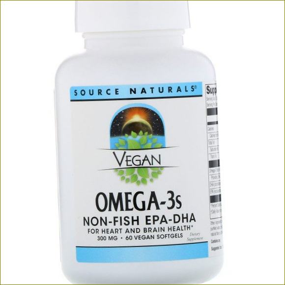Source Naturals, Vegan Omega 3S, EPA-DHA, 300 mg, 60 veganiškų minkštųjų tablečių