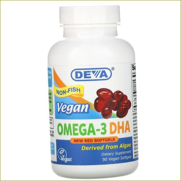 Deva, Omega-3 DHA, veganiškas produktas, 90 veganiškų gelinių kapsulių