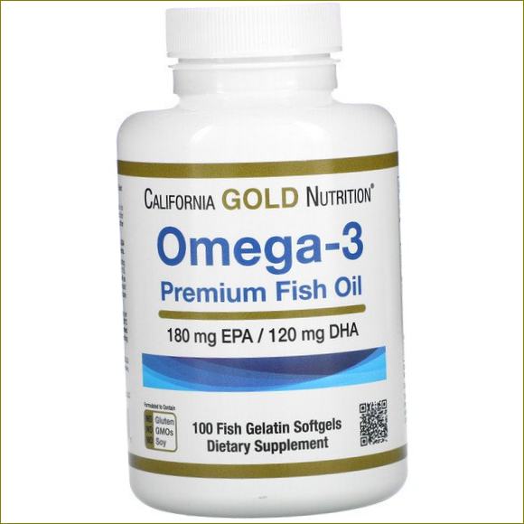 California Gold Nutrition, omega-3, aukščiausios kokybės žuvų taukai, 100 žuvų ir želatinos kapsulių