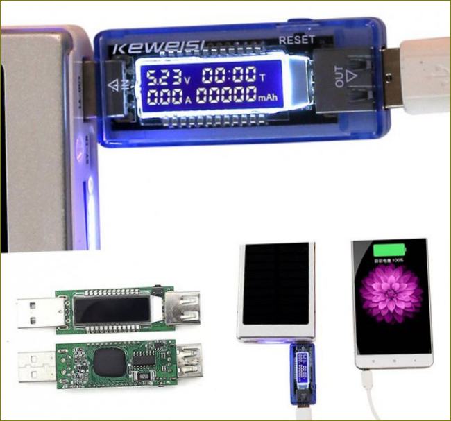 USB baterijų ir įkraunamų baterijų testeris